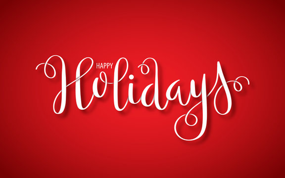 HAPPY HOLIDAYS ribbon-effect brush calligraphy banner on red background