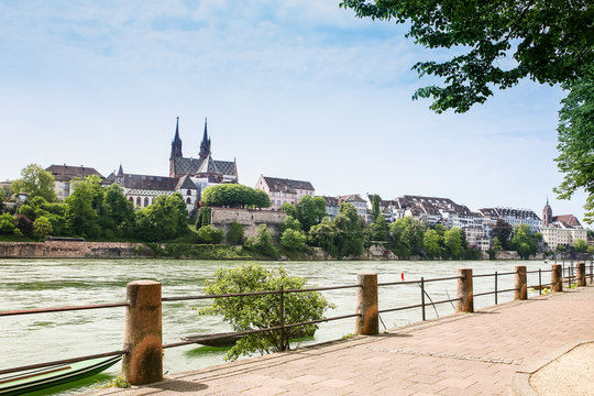 Basel, view of grossbasel from oberer rheinweg