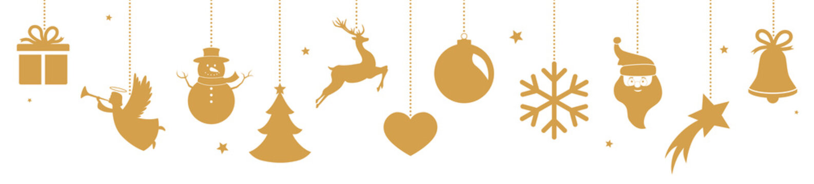 Christmas banner with hanging golden decorations