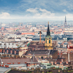 Panorama of the city from the dome of the Basilica of Saint Istvan in Budapest, Hungary.