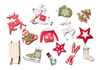 A set of handmade Christmas decorations isolated