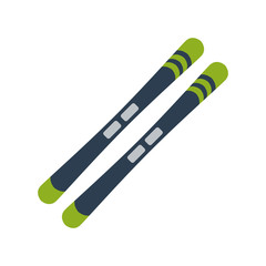Skiing skis flat icon on isolated white transparent background.	