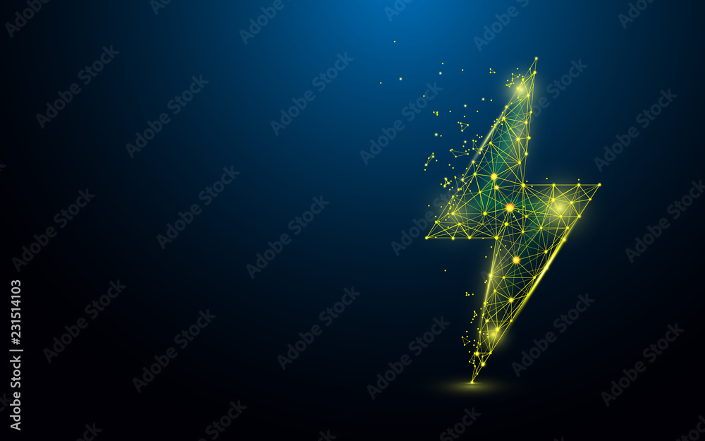 Wall mural lighting bolt form lines, triangles and particle style design. illustration vector