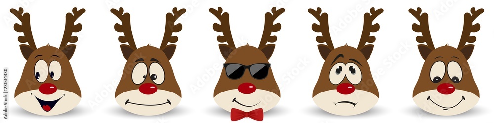 Sticker happy new year and merry christmas. set of fun and emotional christmas deers for your design. vector