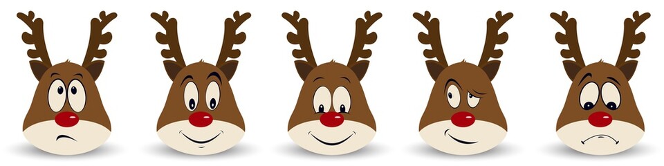 Naklejka premium Happy New Year and Merry Christmas. Set of fun and emotional Christmas deers for your design. Vector illustration.