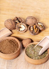 walnuts and dry spices close-up