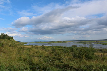 landscape with river and blue sky