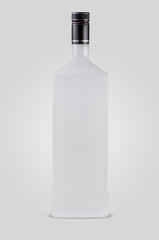 one closed matt bottle of vodka on white background with shadow