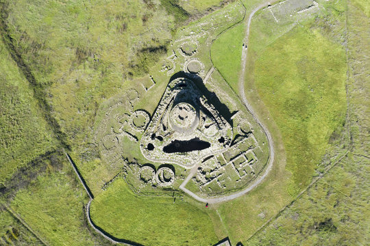 Aerial view of the ancient Santu Antine Nuraghe. Santu Antine Nuraghe is one of the largest nuraghi (ancient megalithic edifices) in Sardinia, Italy.