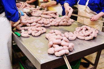 production of boiled sausages and smoked sausage at a meat factory