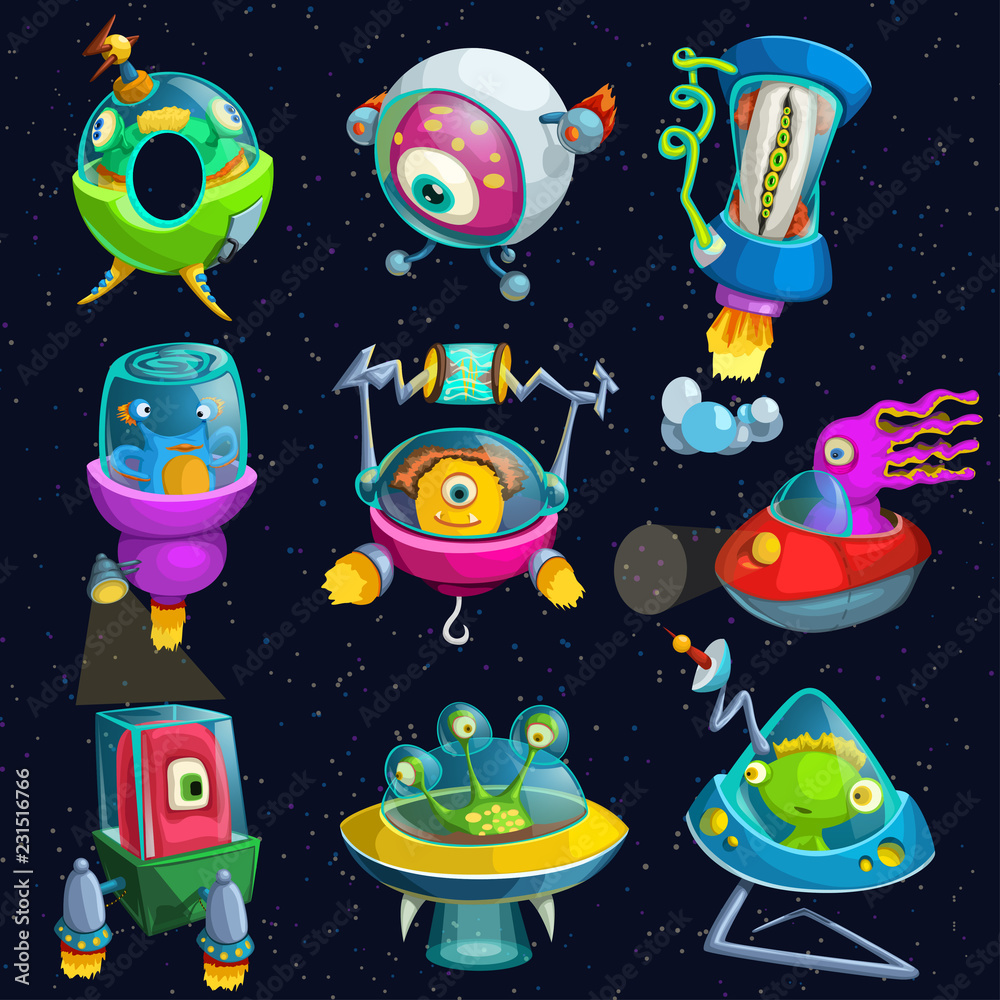Canvas Prints alines in spacecrafts set