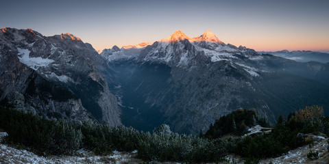 View from King's House on Schachen to Zugspitze at Sunrise, Bavaria, Germany