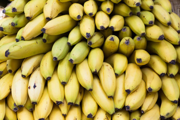 appetizing bananas on counter in market