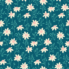 seamless vector pattern with hand drawn daisy flowers. design for textile. covers, packaging