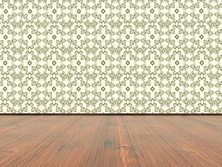 Wall with vintage wallpapers. 3D rendering