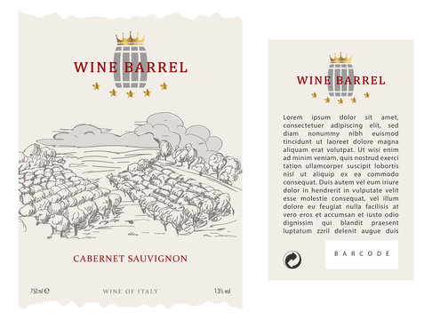 Set of Vector wine label, Front and Back