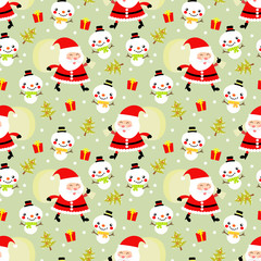 Cute Santa claus and snowman seamless pattern.