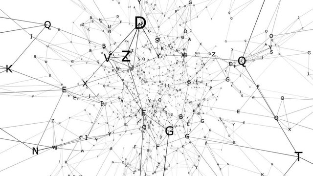 Migration of letters. A huge circle of letters rotates.Technology Interface - Computer Data Screen Display Animation.Seamless loop.