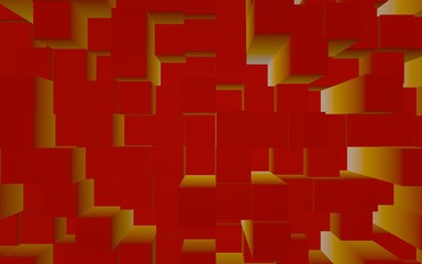 Abstract red elegant cube geometric background. Chaotically advanced rectangular bars. 3D Rendering, 3D illustration