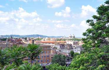 Fototapeta na wymiar Rome, Italy - May 11 2018: Beautiful view from the top of the Park Villa Borghese. Landmark for tourists in the capital.