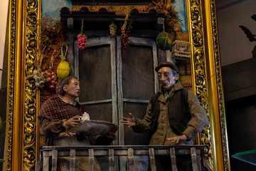 Naples, San Greorio Armeno, scene of a play represented in Neapolitan presepial shepherds....