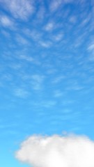Blue sky background with white clouds. Abstraction group of clouds on clear blue sky on sunny day. 3D illustration
