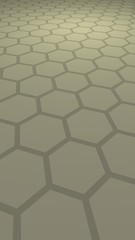 Honeycomb with color lighting, on a gray background. Perspective view on polygon look like honeycomb. Isometric geometry. Vertical image orientation. 3D illustration