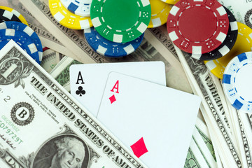 Money Chips and Gambling Cards