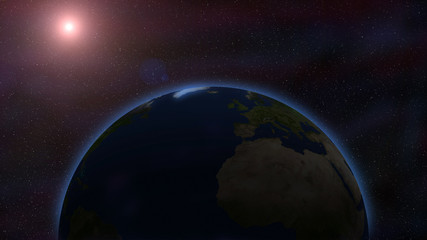 Earth from space in the background of the starry sky.