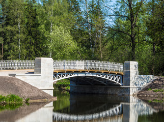 Fototapeta na wymiar Stone bridge over the river in the park