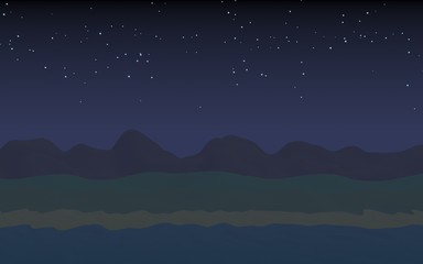 Obraz premium Starry moonless sky. Ocean shore line with waves on a beach. Island beach paradise with waves. Vacation, summer, relaxation. Seascape, seashore. Minimalist landscape, primitivism. 3D illustration