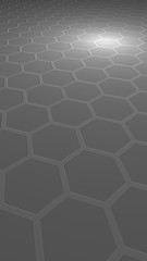 Obraz na płótnie Canvas Honeycomb on a gray background. Perspective view on polygon look like honeycomb. Extruded, bump cell. Isometric geometry. Vertical image orientation. 3D illustration