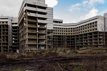 The destruction of the unfinished Hovrinskaya hospital. Khovrino district of Moscow.