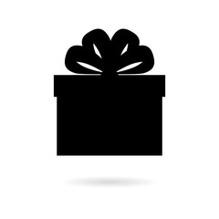 Black Gift box with ribbons icon or logo isolated on white 