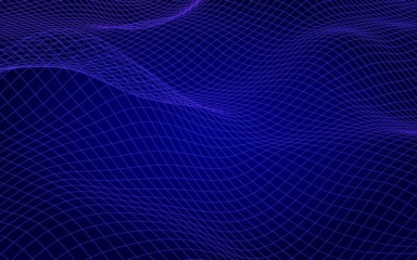 Abstract landscape on a blue background. Cyberspace grid. Hi-tech network, technology. 3D illustration
