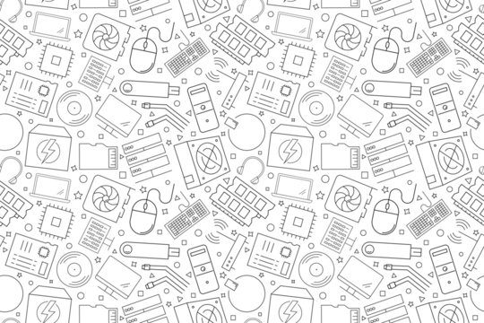 Computer component background from line icon. Linear vector pattern. Vector illustration	