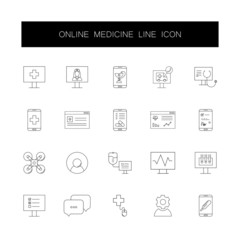 Line icons set. Online medicine pack. Vector illustration