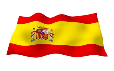 Obraz premium The flag of Spain. Official state symbol of the Kingdom of Spain. Concept: web, sports pages, language courses, travelling, design elements. 3d illustration