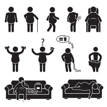 Fat and obese people icon set. Vector.