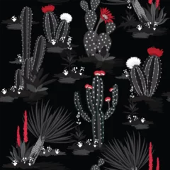 Photo sur Plexiglas Pour elle Cactus d& 39 été de vecteur de modèle sans couture noir et gris monotone sur le mélange de désert avec la belle fleur rouge de succulentes de floraison pour le tissu de mode et toutes les impressions