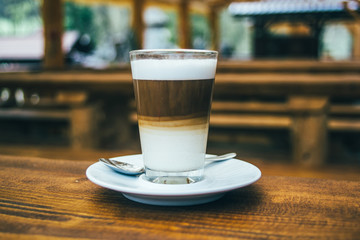 Closeup of coffee with milk in a glass