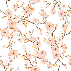 Fototapety  Wzór z ręcznie rysowane dekoracyjne kwiaty wiśni,