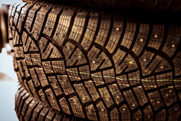 spikes on tires for cars and a special kind of tread for winter trips 