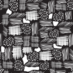 Black and white Seamless pattern with hand drawn brush strokes. Ink illustration. Geometric pattern for wrapping paper.