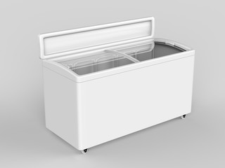 Blank ice cream freezer isolated for branding design. 3d render illustration.