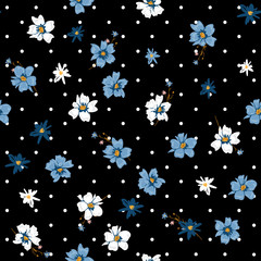 Fototapeta na wymiar Beatiful softy Vector seamless pattern wild flower mix on modern polka dots