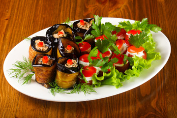 Stuffed eggplant and tomato