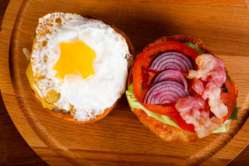 Burger with egg and ham