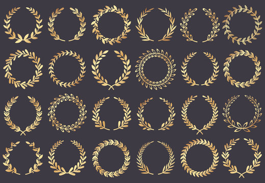 Golden laurel wreath. Movie festival awards, winner actress awarded, cannes film leaf symbol vector illustration