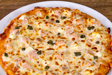 Pizza with salmon and capers